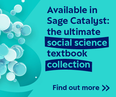 Mint green banner with text: 'Available in Sage Catalyst: the ultimate social science textbook collection' in navy blue