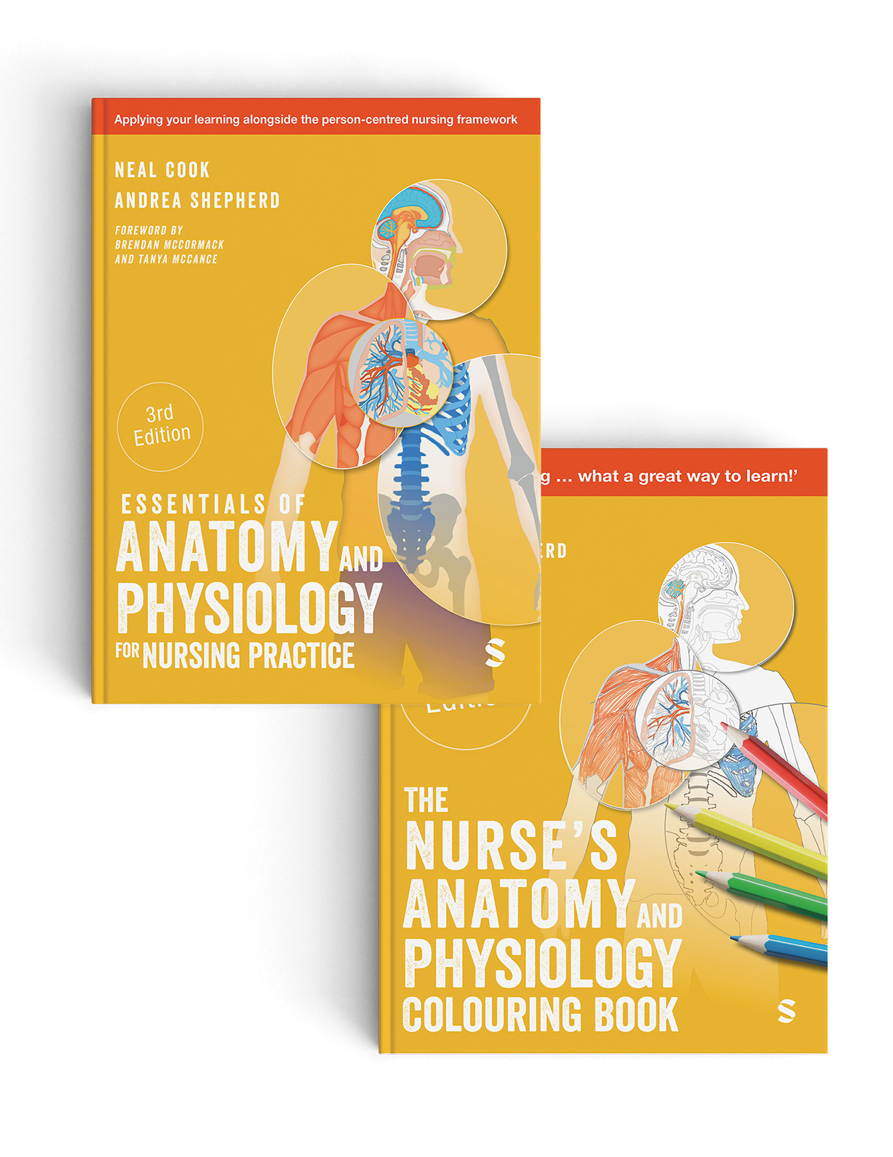 Image showing book covers of Essentials of Anatomy and Physiology & The Nurse's Anatomy and Physiology Colouring Book, 3 editions