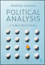 Book cover of Political Analysis by Matthew Loveless. It has a blue background with 16 eggs in a grid. One egg is cracked.